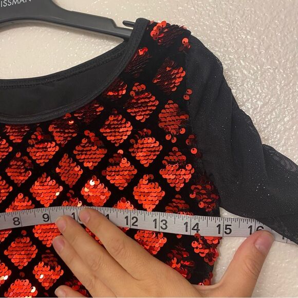 Weissman Dance costume leotard red sequin flapper fringe 11475 LC-large child - Picture 8 of 10